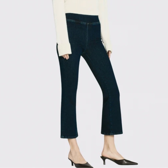 Frame Super Y2K 2000s The Jetset Crop Mini Boot Dark Denim Flare Pull On Jeans - Picture 2 of 10